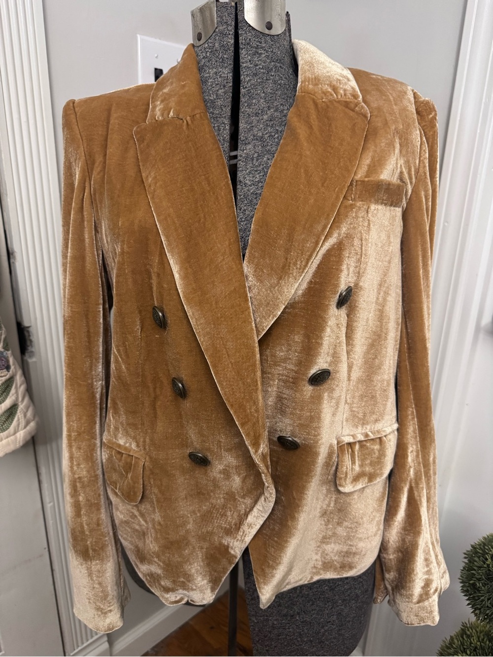 Women’s Rachel Zoe Double-Breasted Velvet Blazer Jacket - Camel Brown NWT Large
